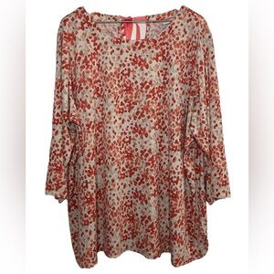 Susan Graver Liquid Knit Blouse 3X Abstract Dot Print Tie Back 3/4 Sleeve Mature